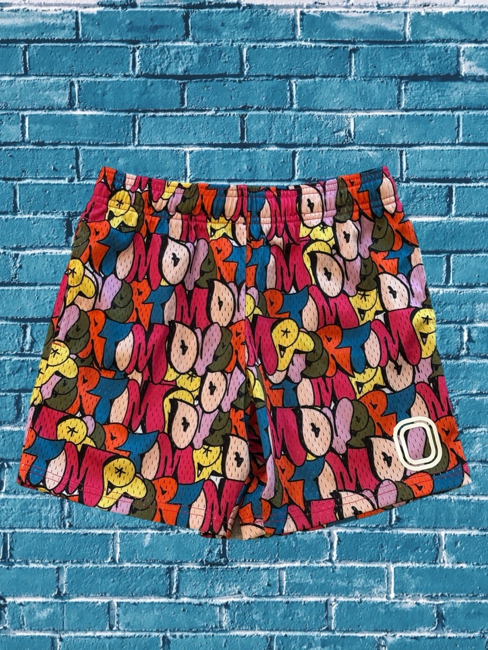 Overtime Youth Mesh Athletic Shorts Colorful Graffiti Print Drawstring Size YM